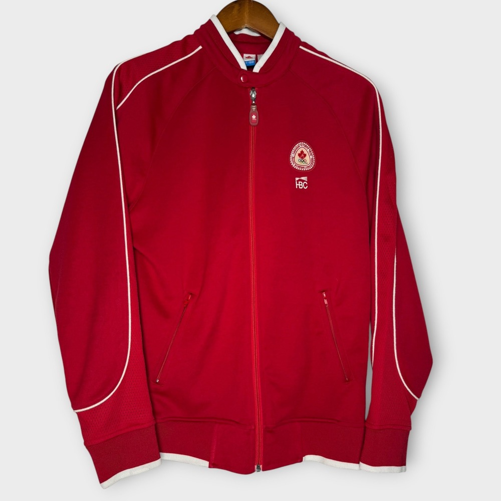 Y2K Olympics Official Canada HBC Red Full Zip Track Jacket 2006 Italy Size Small